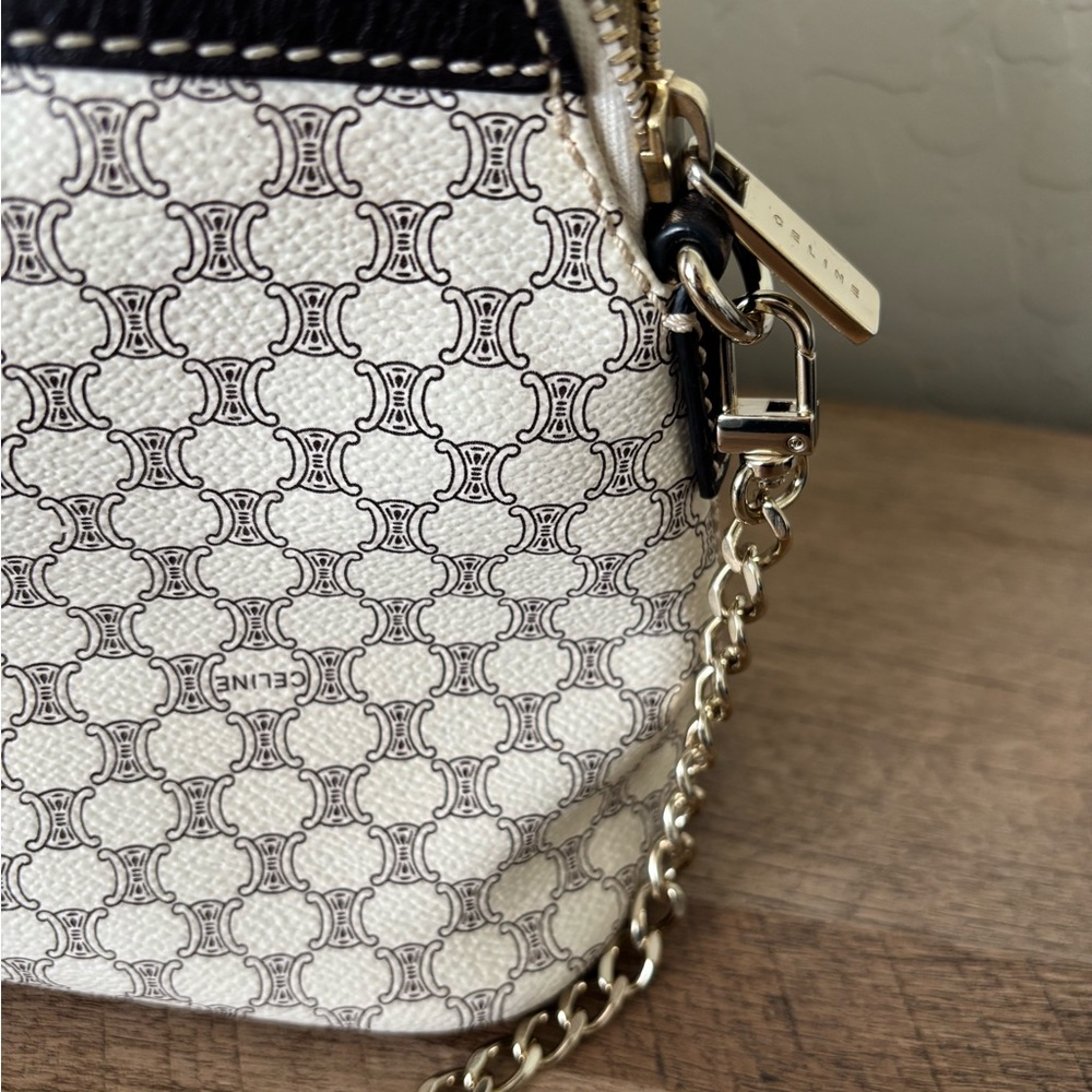 Celine Coated Canvas Macadam Dome Bag Cream and Dark Brown Bag with Gold Accents - Picture 6 of 14